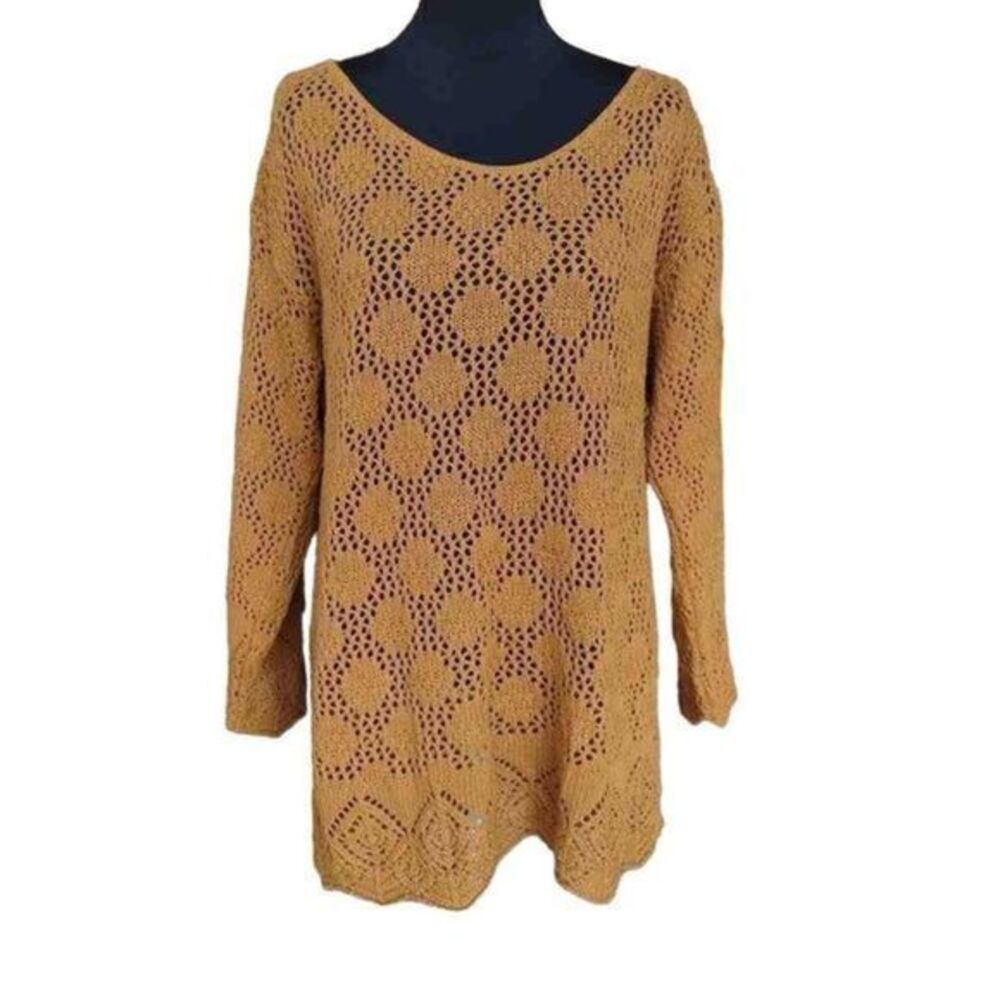 Vintage Keren Golden Wheat‎ Open Knit Sweater Sz 1X